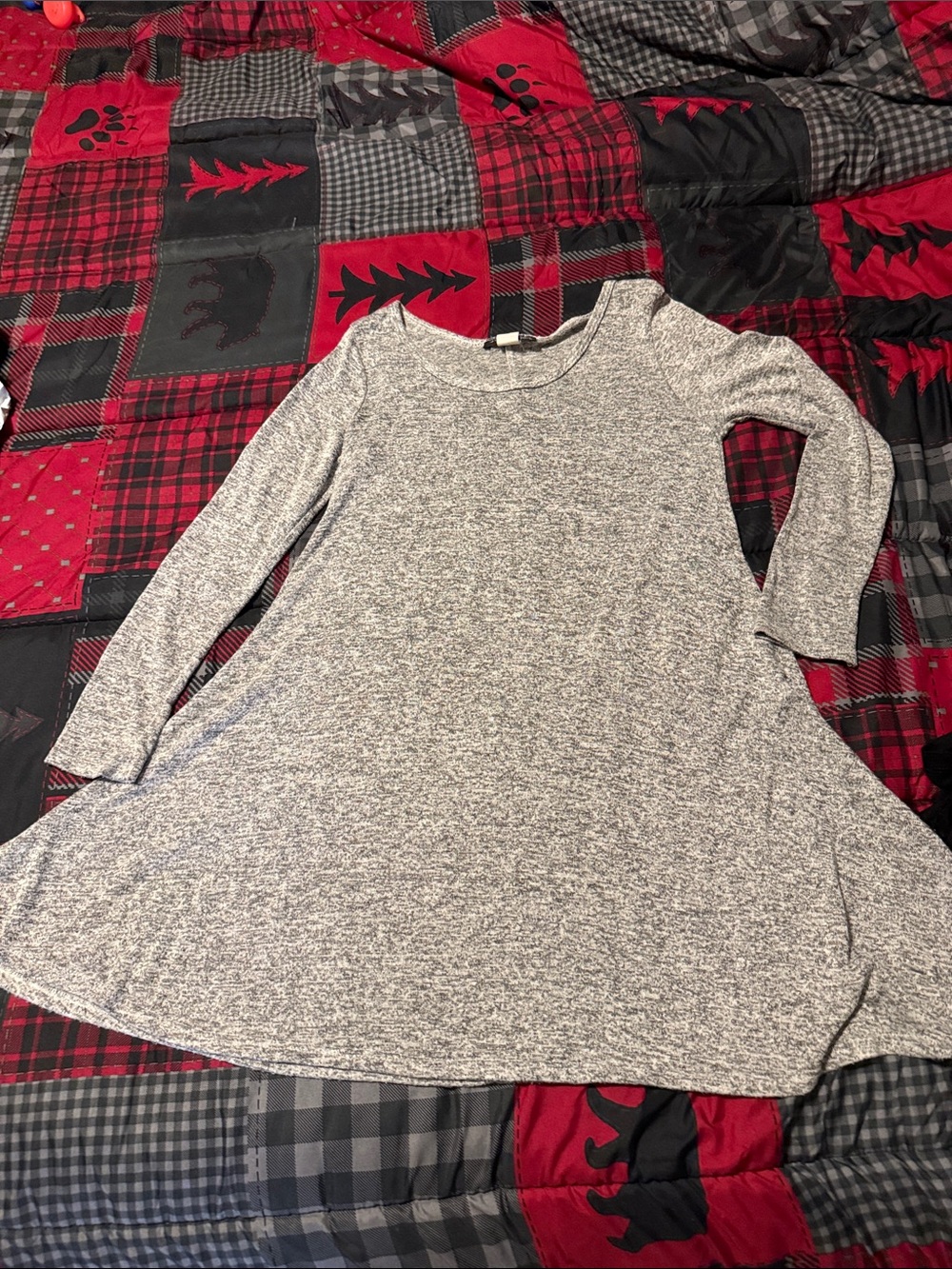 French Atmosphere Heather Gray Long Sleeve Swing Dress